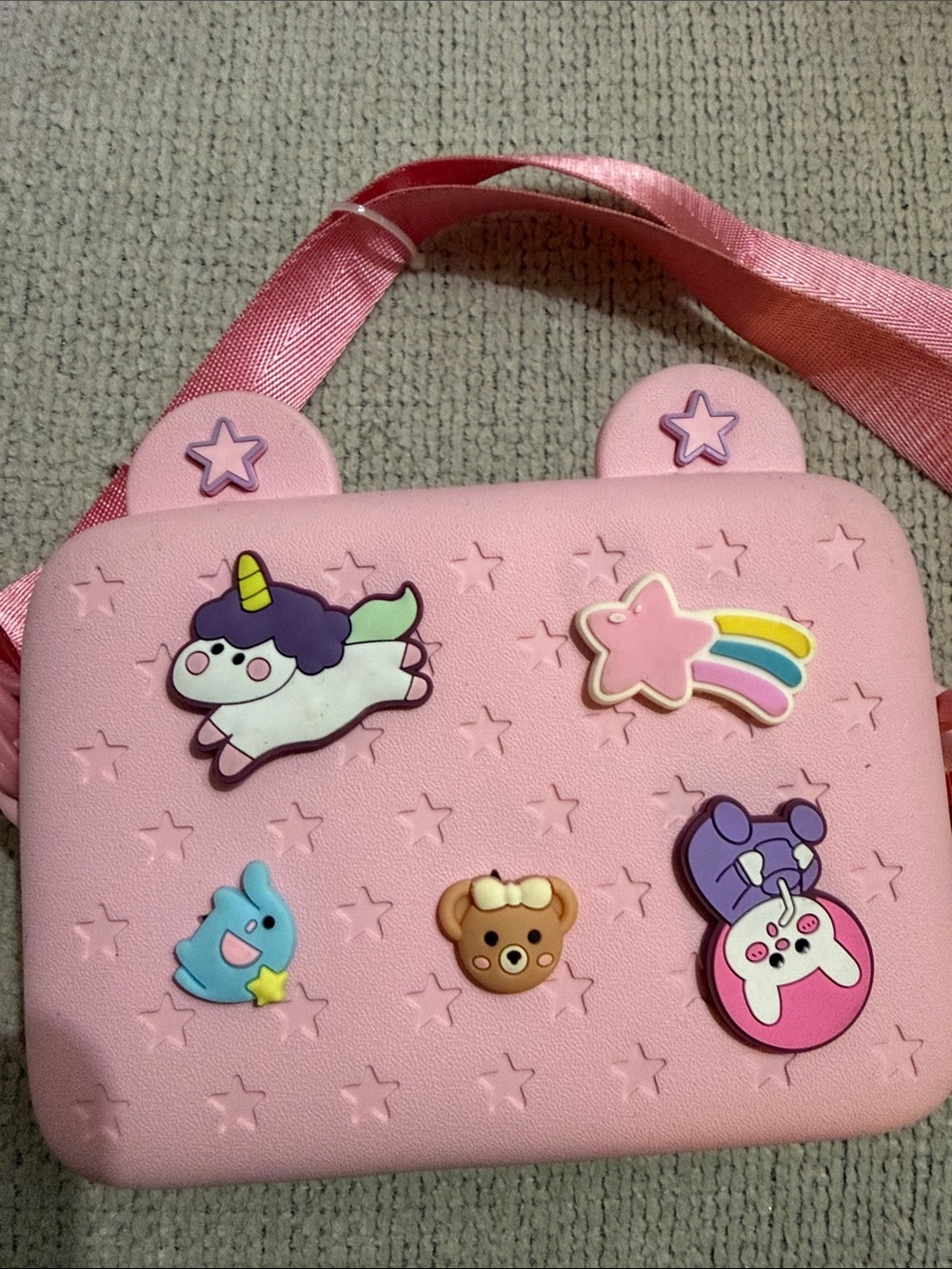 Kids Pink Unicorn Crossbody Bag with Decorative Charms